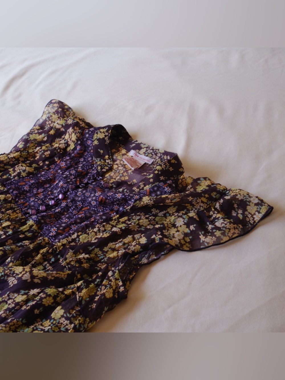 Fire Los Angeles Floral Babydoll Dress Flutter Sleeve Boho Purple Size L - Picture 5 of 10